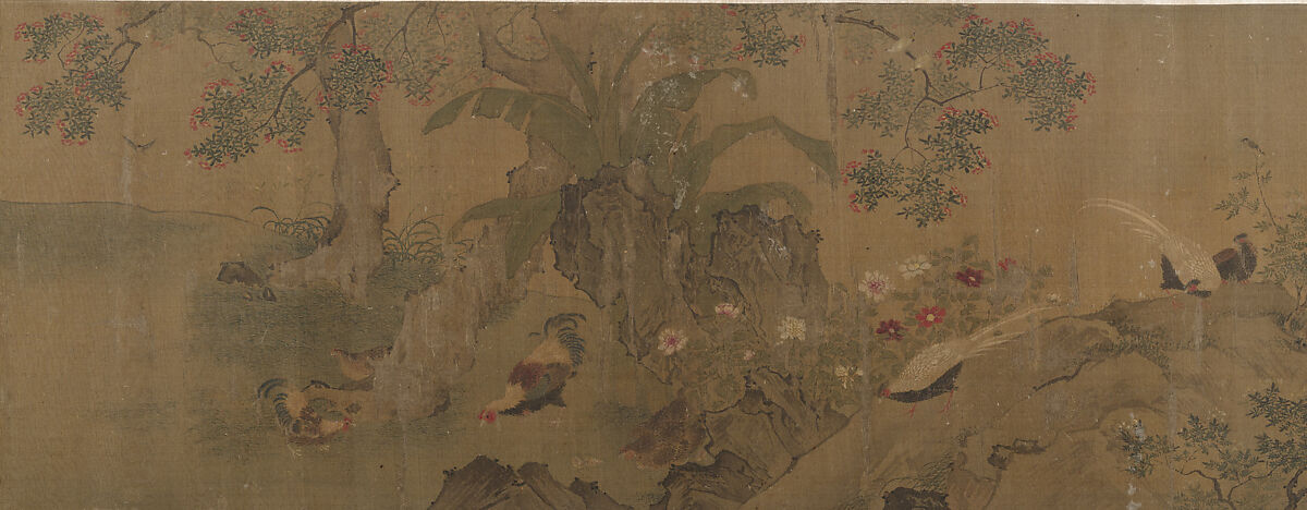 The Hundred Birds, Attributed to Dai Wan (Chinese, active 1111–25), Handscroll; ink and color on silk, China 