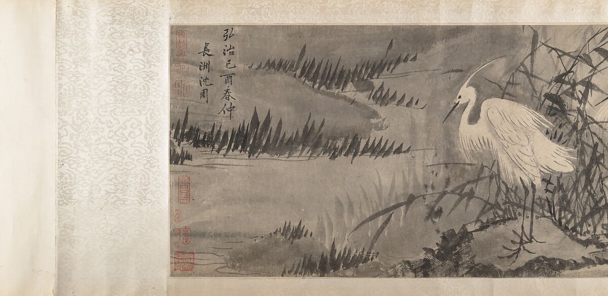 Marsh Scene with Birds, Attributed to Shen Zhou (Chinese, 1427–1509), Handscroll; ink on paper, China