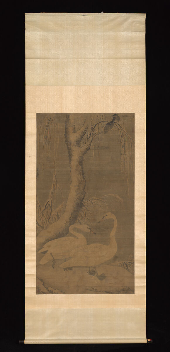 Swans and Winter Landscape, Unidentified artist, Hanging scroll; ink and color on silk, China