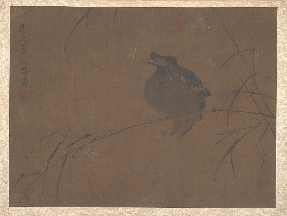Mynah on Reed, Attributed to Fulan Taorên, Album leaf; ink and color on silk, China 