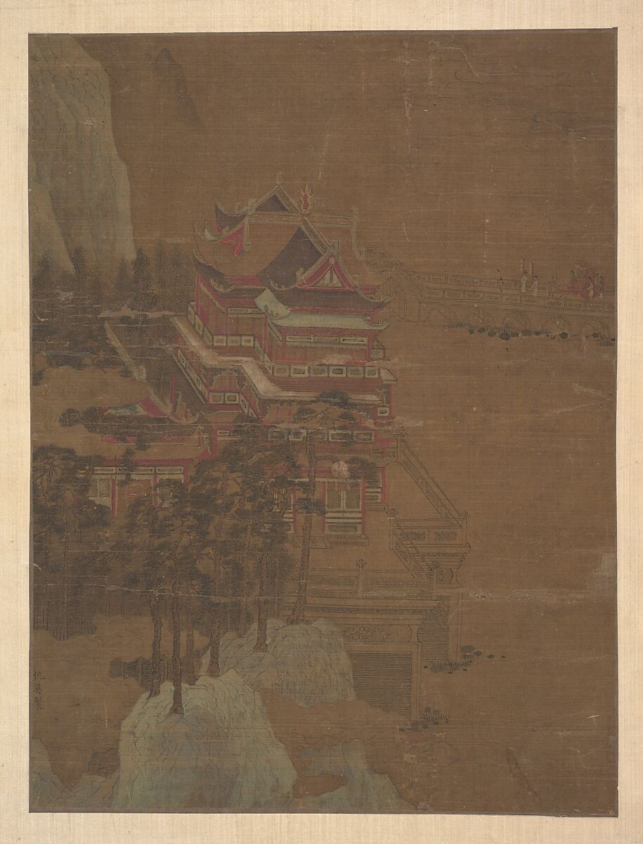 Lake Palaces, Unidentified artist, Album leaf; ink and color on silk, China 