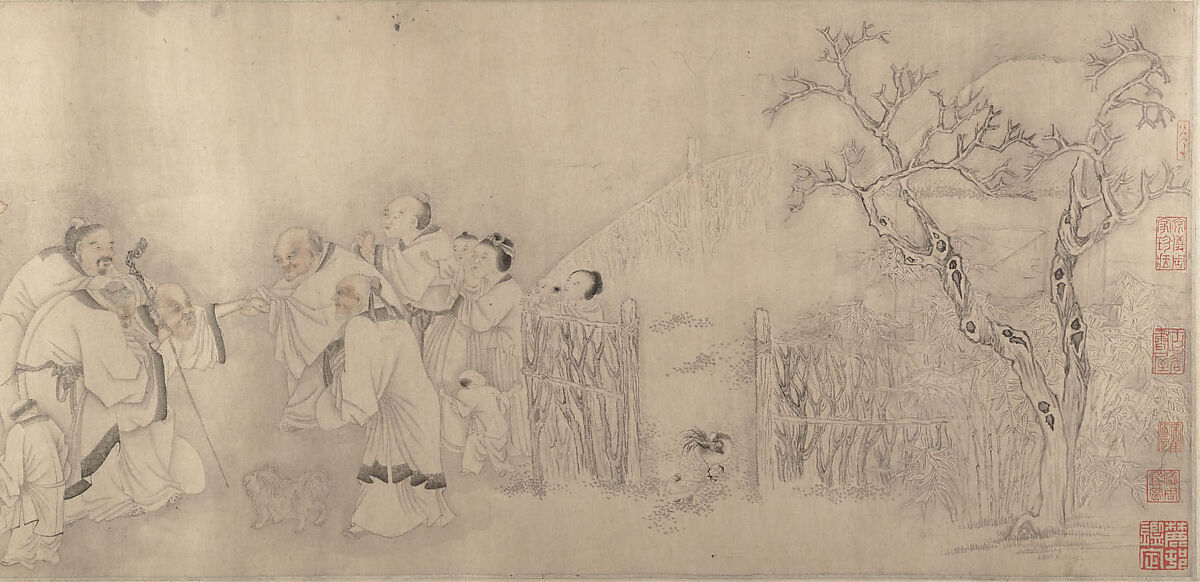 Family Visit, Unidentified artist, Handscroll; ink and color on paper, China 