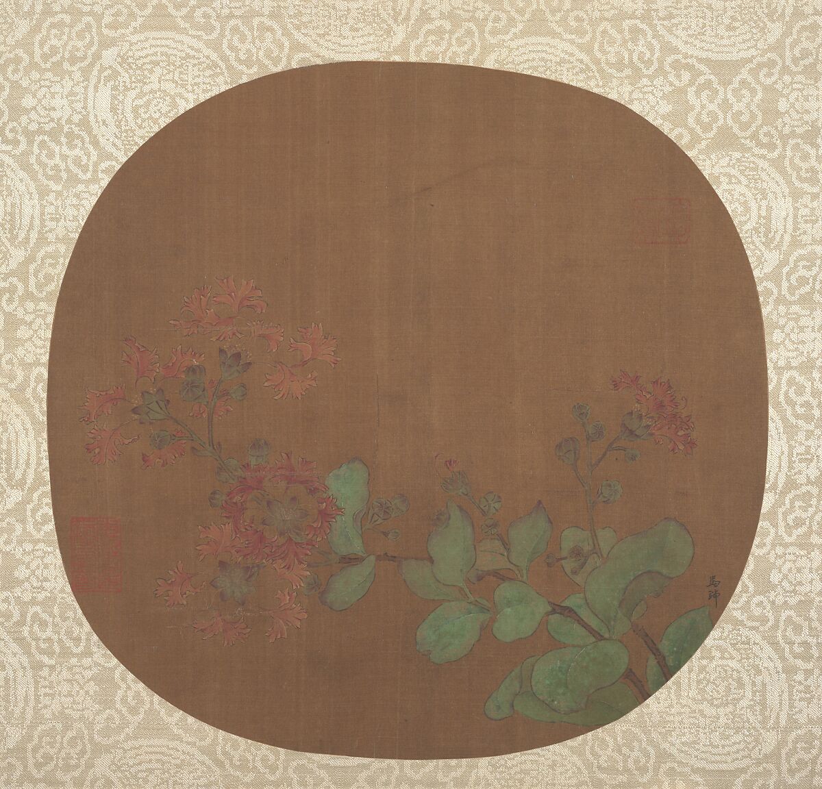 Flower Study, Unidentified artist, Fan mounted as an album leaf; ink and color on silk, China 
