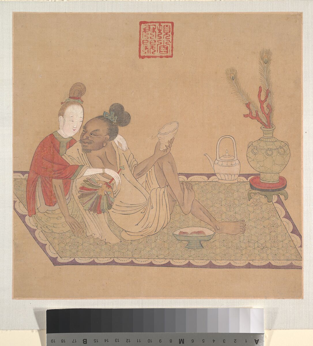 Tartar Officer with Blond Lady, Unidentified artist, Album leaf; ink and color on silk, China 