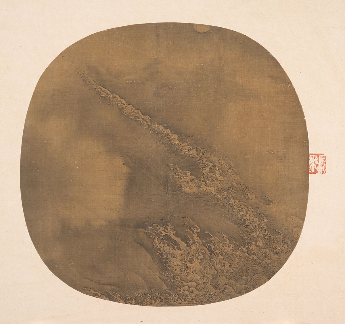 Waves in the moonlight, Unidentified artist, Fan mounted as al album leaf; ink on silk, China 
