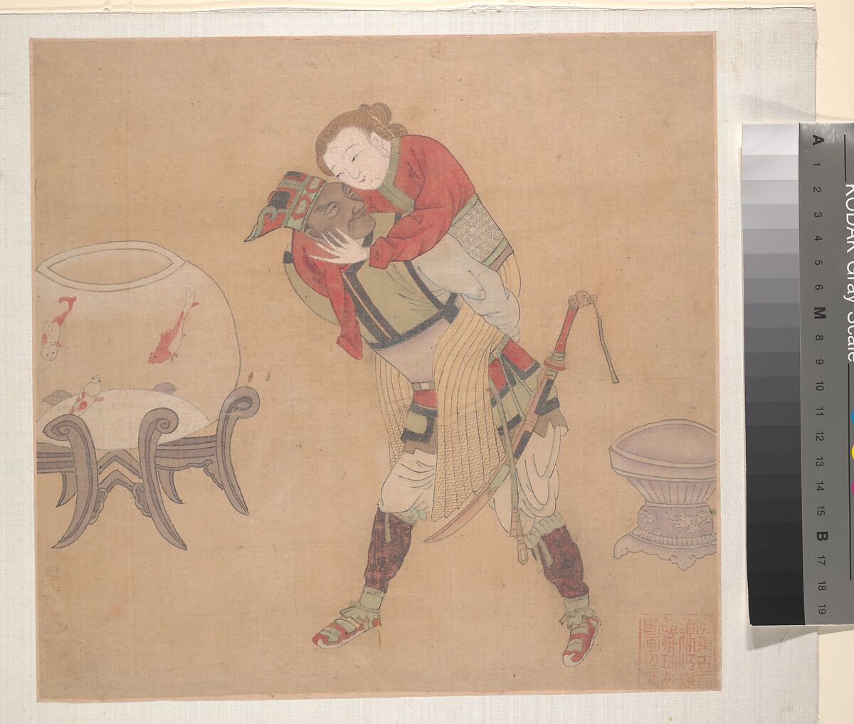 Tartar Officer Carrying Blond Lady, Unidentified artist, Album leaf; ink and color on silk, China 
