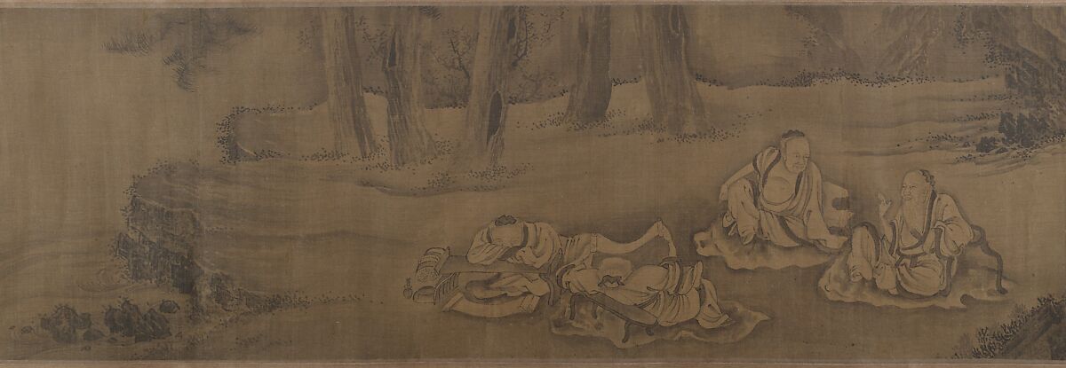 Scholars and Monkeys under Trees, Unidentified artist, Handscroll; ink on silk, China