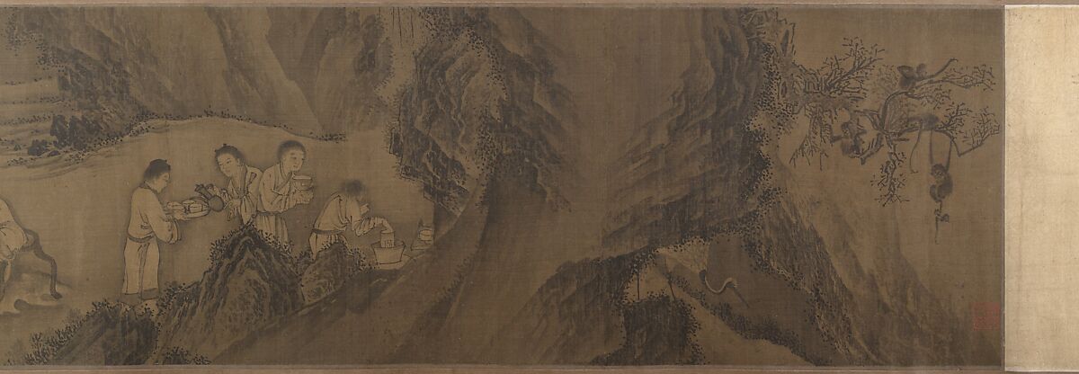 Scholars and Monkeys under Trees, Unidentified artist, Handscroll; ink on silk, China