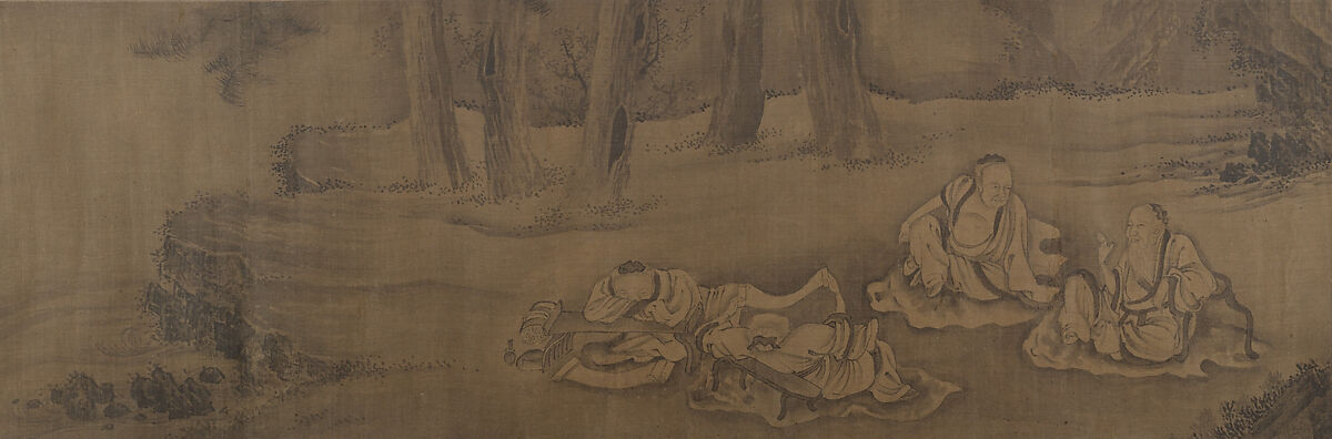 Scholars and Monkeys under Trees, Unidentified artist, Handscroll; ink on silk, China 