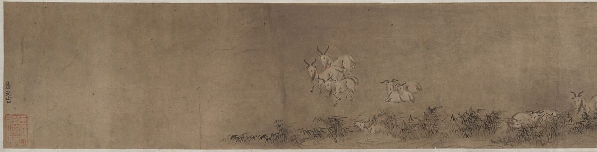 Bullocks and Goats, Unidentified artist, Handscroll; ink and color on paper, China