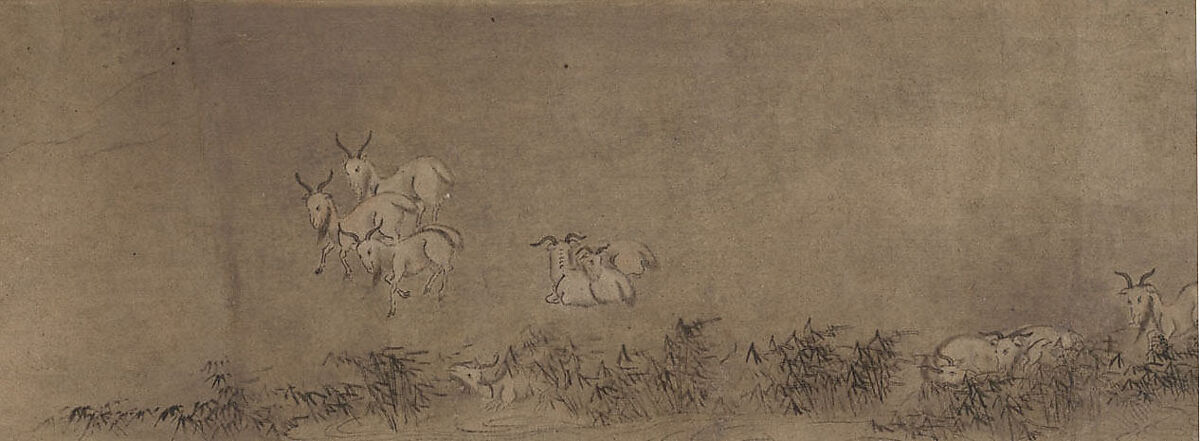 Bullocks and Goats, Unidentified artist, Handscroll; ink and color on paper, China 