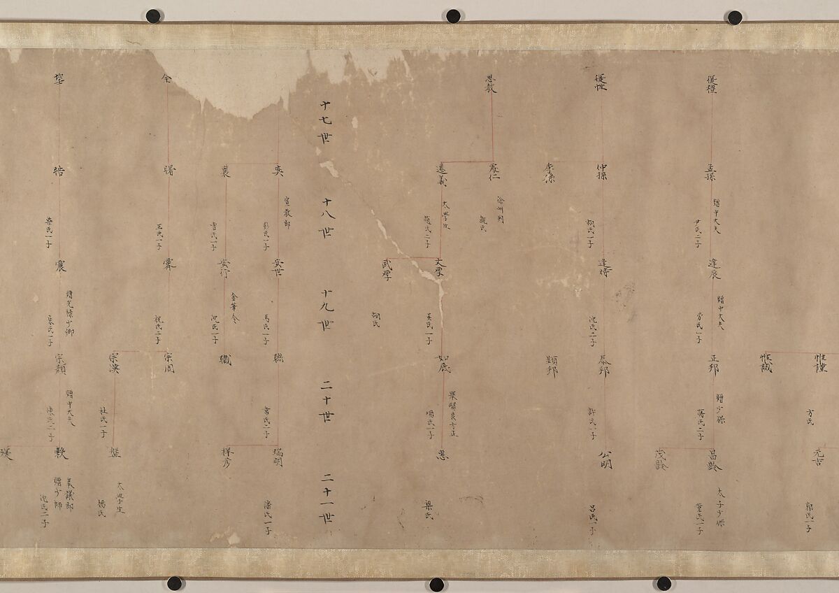 Portrait of a Member and Record of the Wang Family, Unidentified artist, Handscroll; calligraphy, ink on paper; portrait, ink and color on paper, China