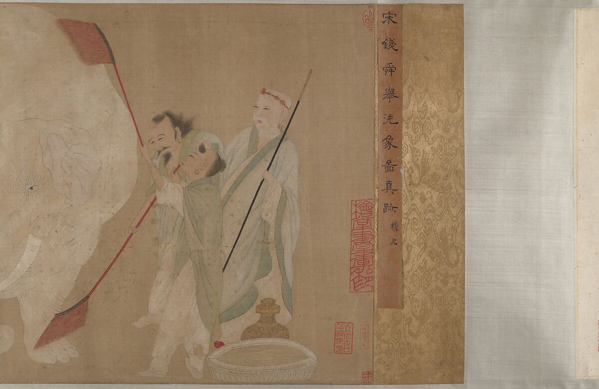 Washing the Sacred Elephant, Unidentified artist, Handscroll; ink and color on silk, China