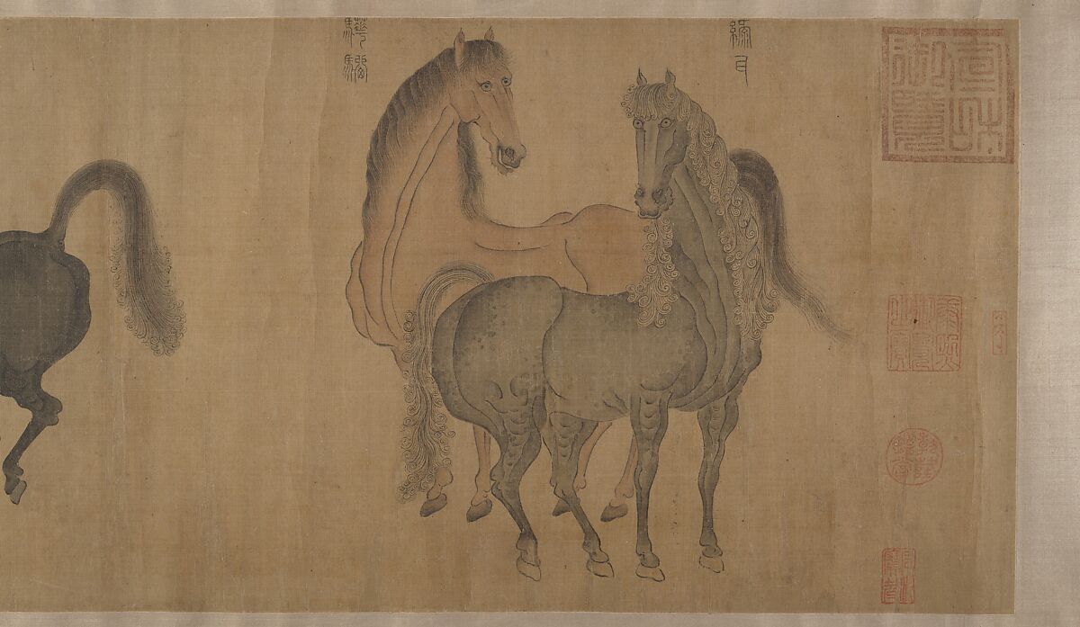 Eight Horses, Attributed to Zhao Mengfu (Chinese, 1254–1322), Handscroll; ink and color on silk, China