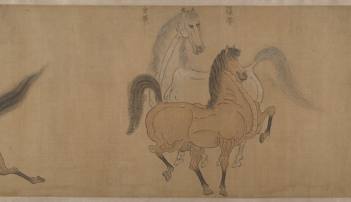 Eight Horses, Attributed to Zhao Mengfu (Chinese, 1254–1322), Handscroll; ink and color on silk, China