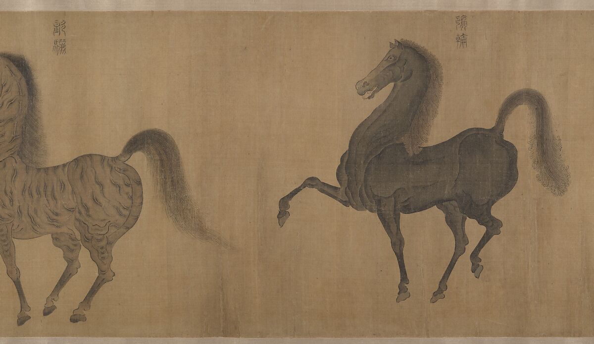 Eight Horses, Attributed to Zhao Mengfu (Chinese, 1254–1322), Handscroll; ink and color on silk, China