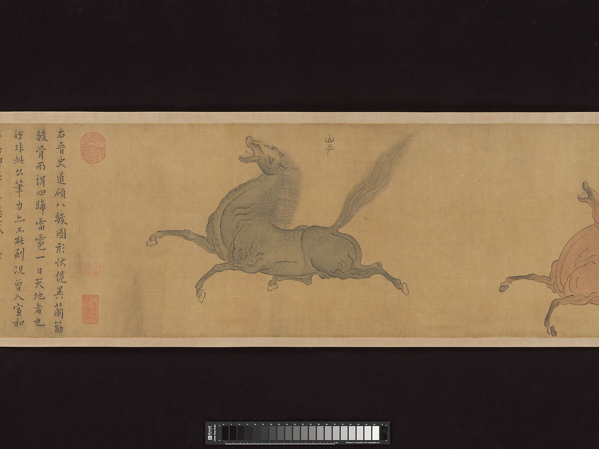 Eight Horses, Attributed to Zhao Mengfu (Chinese, 1254–1322), Handscroll; ink and color on silk, China