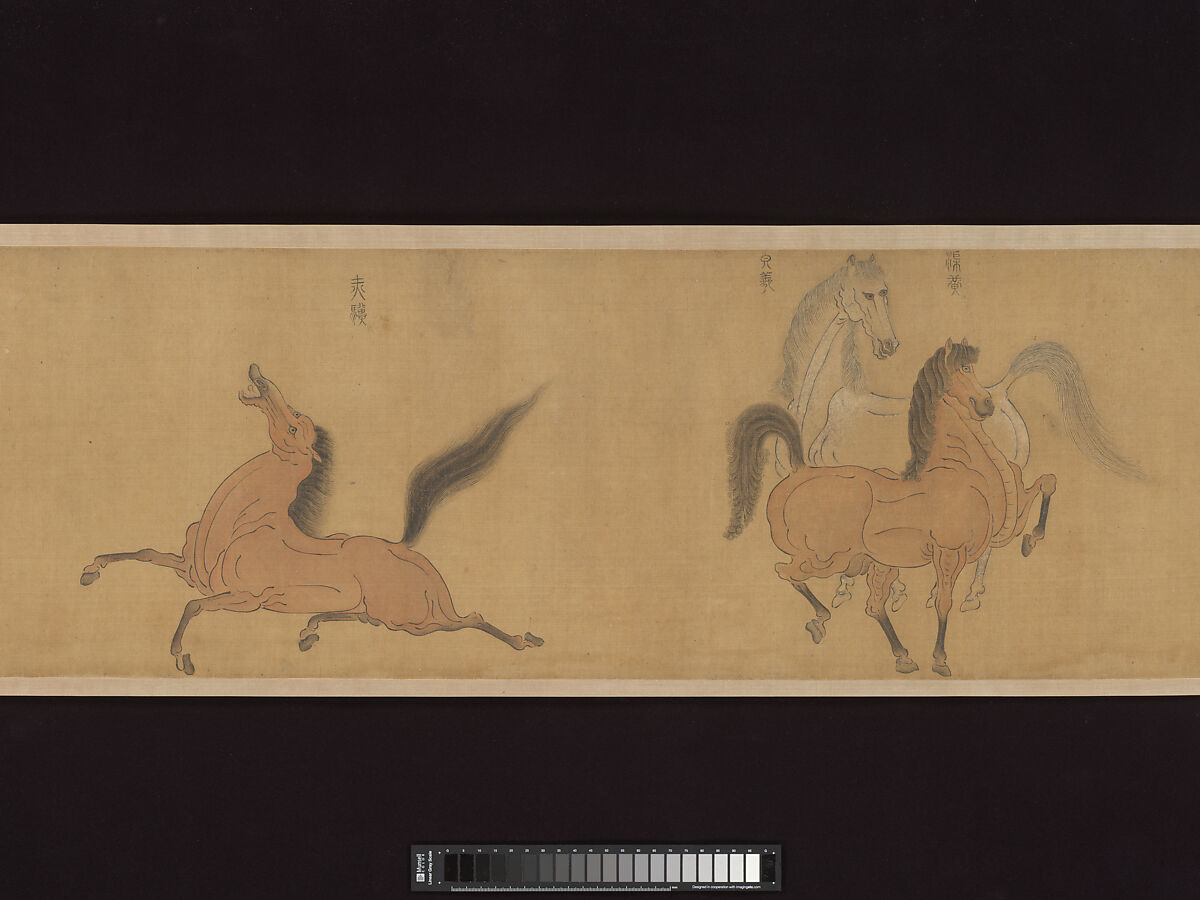 Eight Horses, Attributed to Zhao Mengfu (Chinese, 1254–1322), Handscroll; ink and color on silk, China