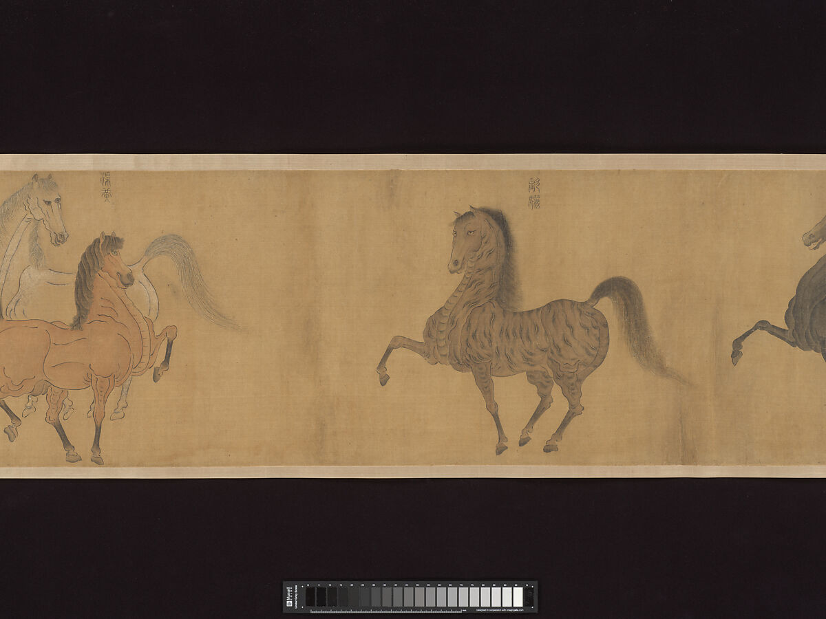 Eight Horses, Attributed to Zhao Mengfu (Chinese, 1254–1322), Handscroll; ink and color on silk, China