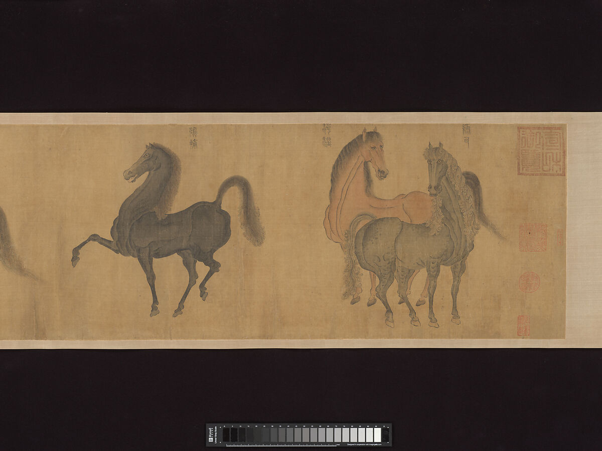 Eight Horses, Attributed to Zhao Mengfu (Chinese, 1254–1322), Handscroll; ink and color on silk, China