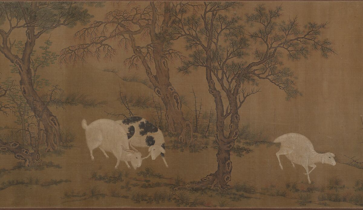 Landscape with goats, Unidentified artist, Handscroll; ink and color on silk, China