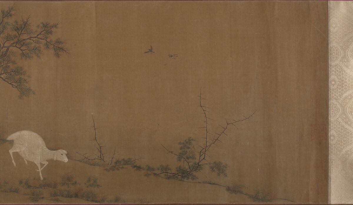 Landscape with goats, Unidentified artist, Handscroll; ink and color on silk, China