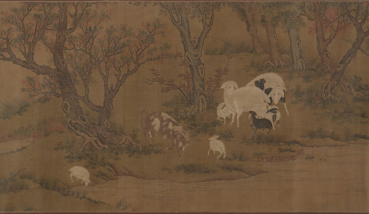 Landscape with goats, Unidentified artist, Handscroll; ink and color on silk, China