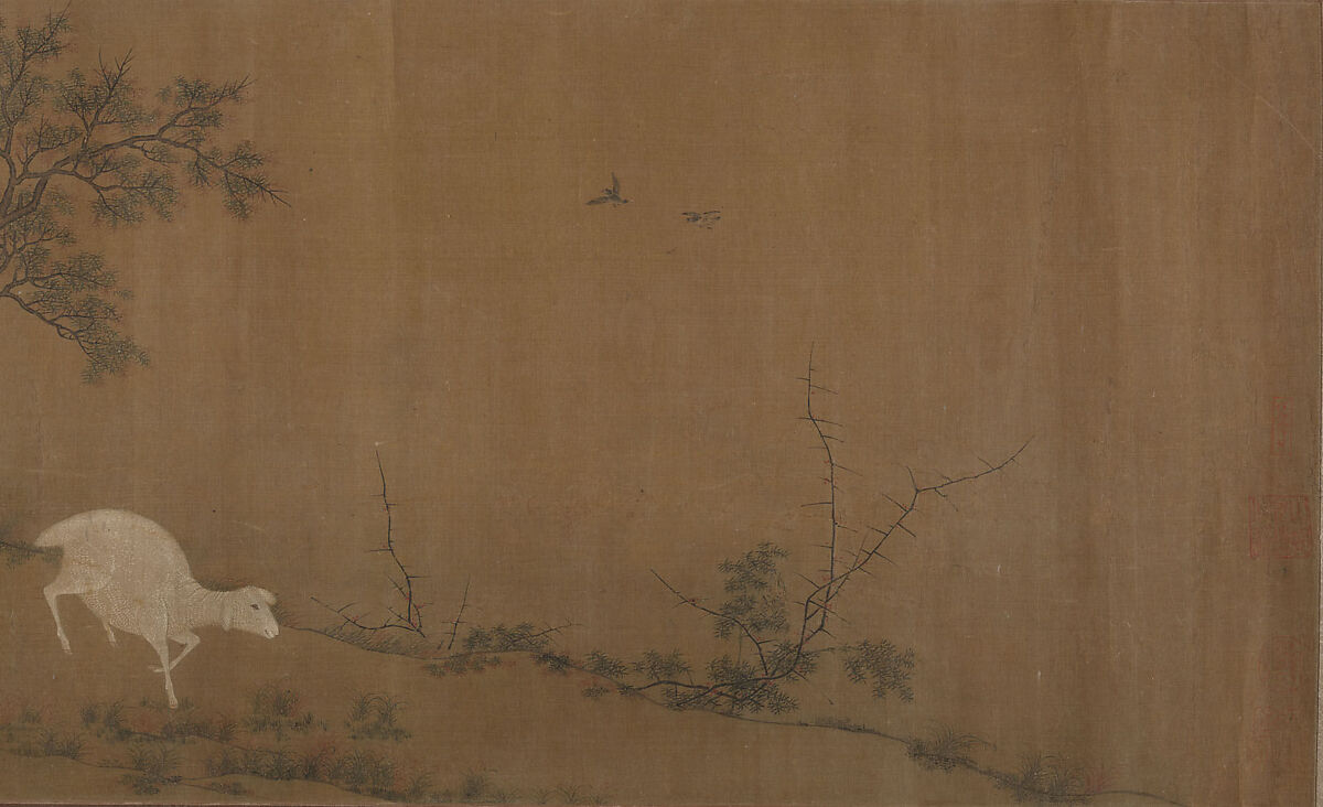 Landscape with goats, Unidentified artist, Handscroll; ink and color on silk, China 