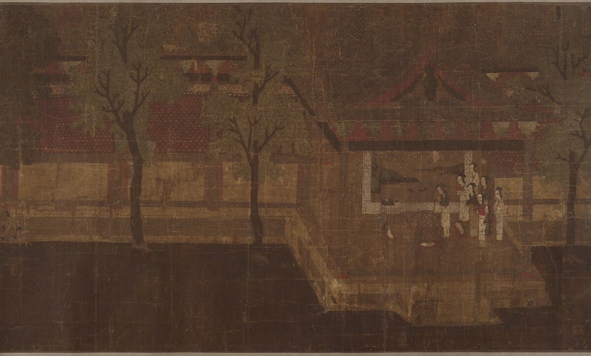 Pavilion with Figures, Unidentified artist Chinese, 10th century (?), Handscroll; ink and color on silk, China