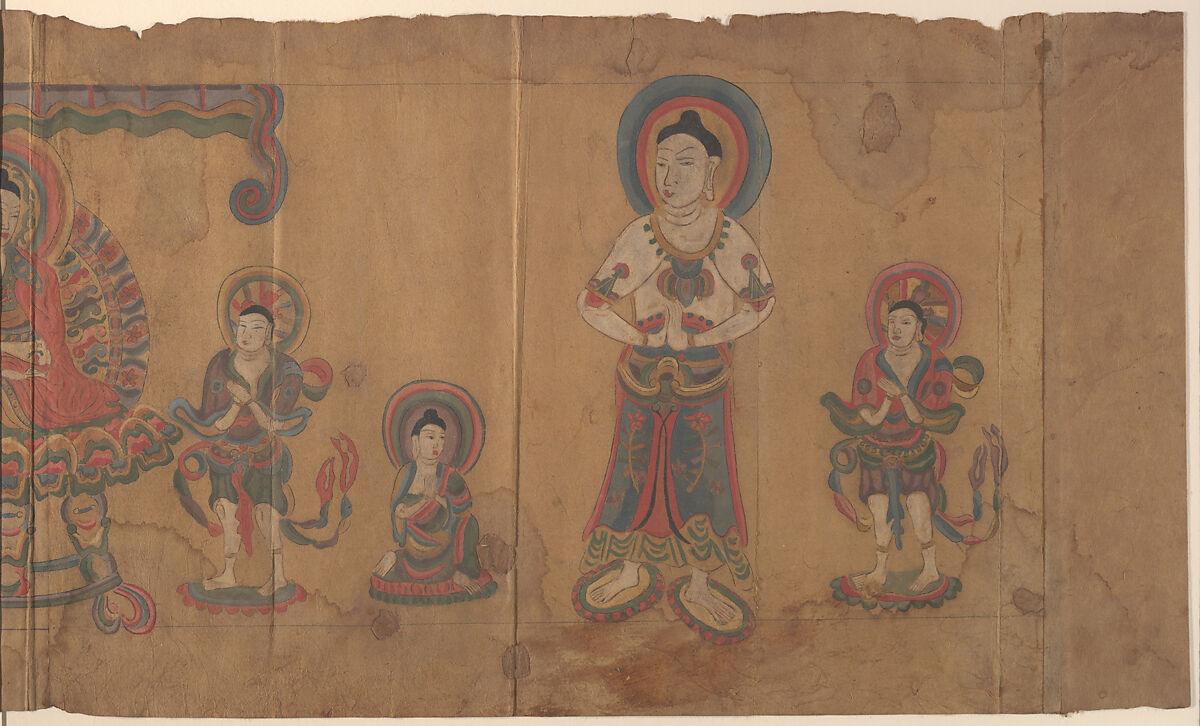 Two Buddhist Paintings, Unidentified artist, Single leaf and single accordian-fold manuscript; ink and color on paper, China