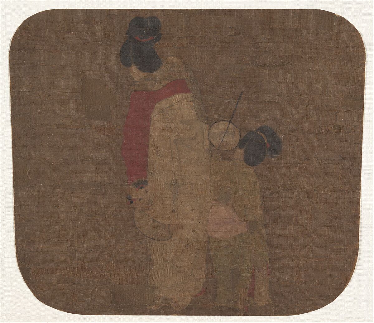 Lady and Children, Unidentified artist, Album leaf; ink and color on silk, China 