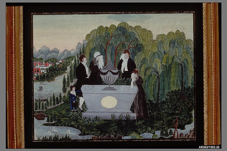 Painted watercolor and gouache on silk, American