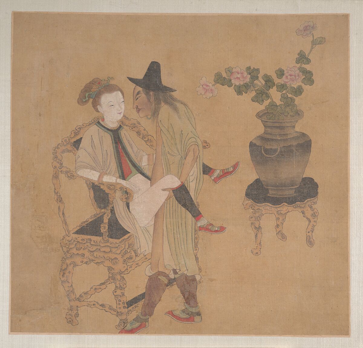 Tartar Officer with Blonde Lady, Unidentified artist, Eight album leaves; color on silk, China