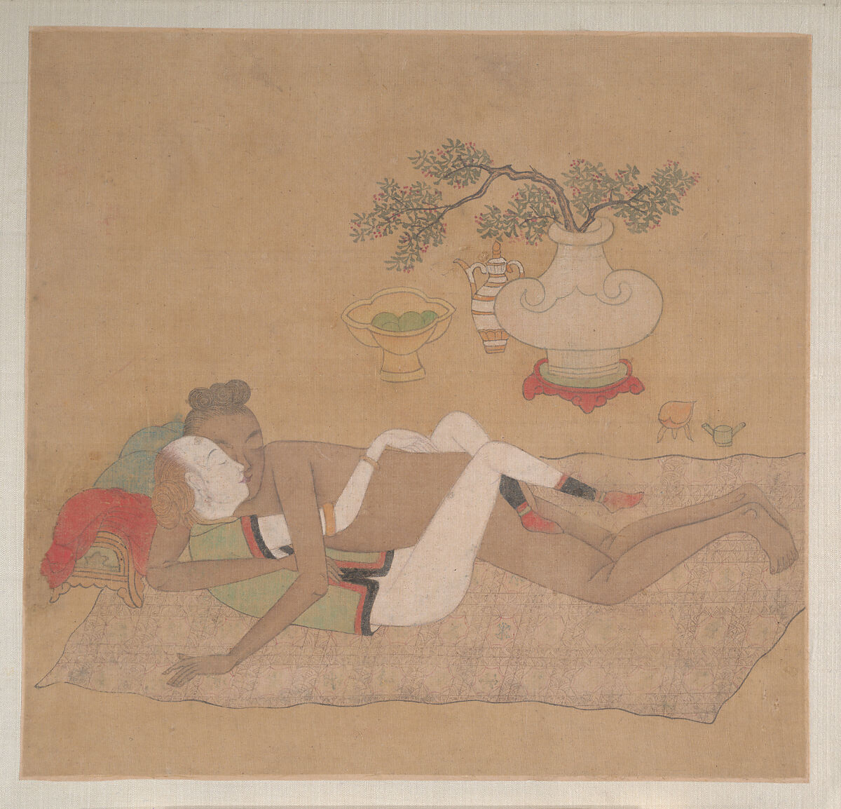 Tartar Officer with Blonde Lady, Unidentified artist, Eight album leaves; color on silk, China