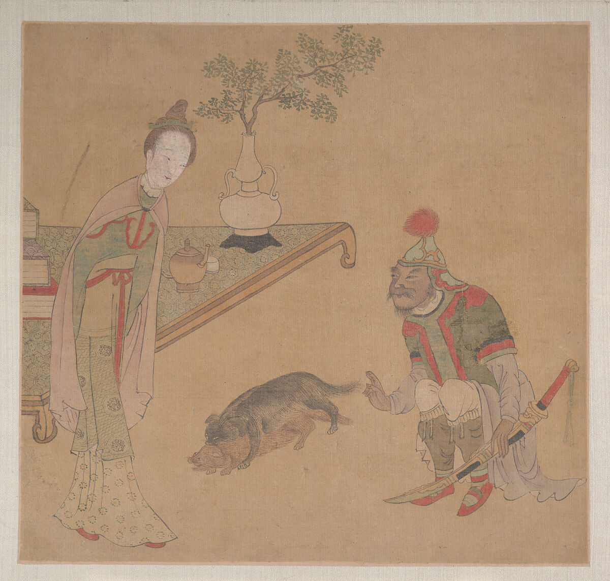 Tartar Officer with Blonde Lady, Unidentified artist, Eight album leaves; color on silk, China