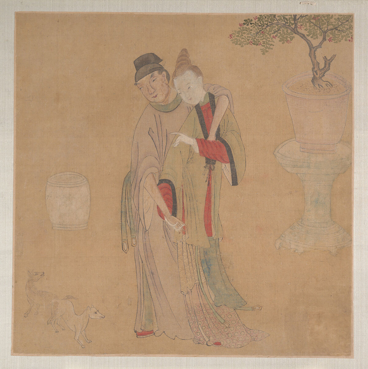 Tartar Officer with Blonde Lady, Unidentified artist, Eight album leaves; color on silk, China 