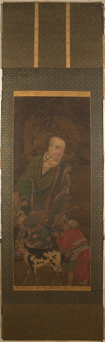 Rakan, Unidentified artist Japanese, 16th century, Hanging scroll; ink, color, gold, and cut gold on silk, Japan