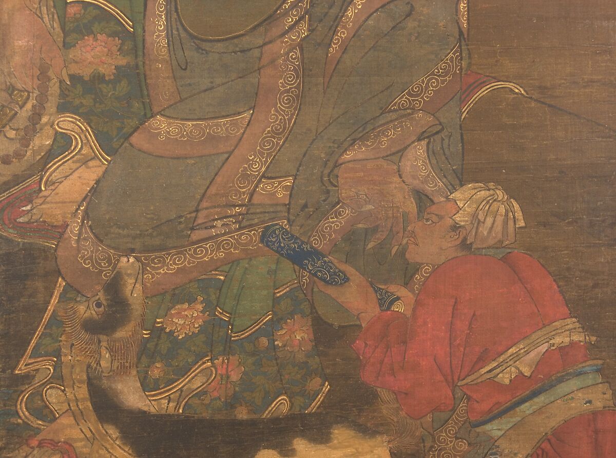 Rakan, Unidentified artist Japanese, 16th century, Hanging scroll; ink, color, gold, and cut gold on silk, Japan