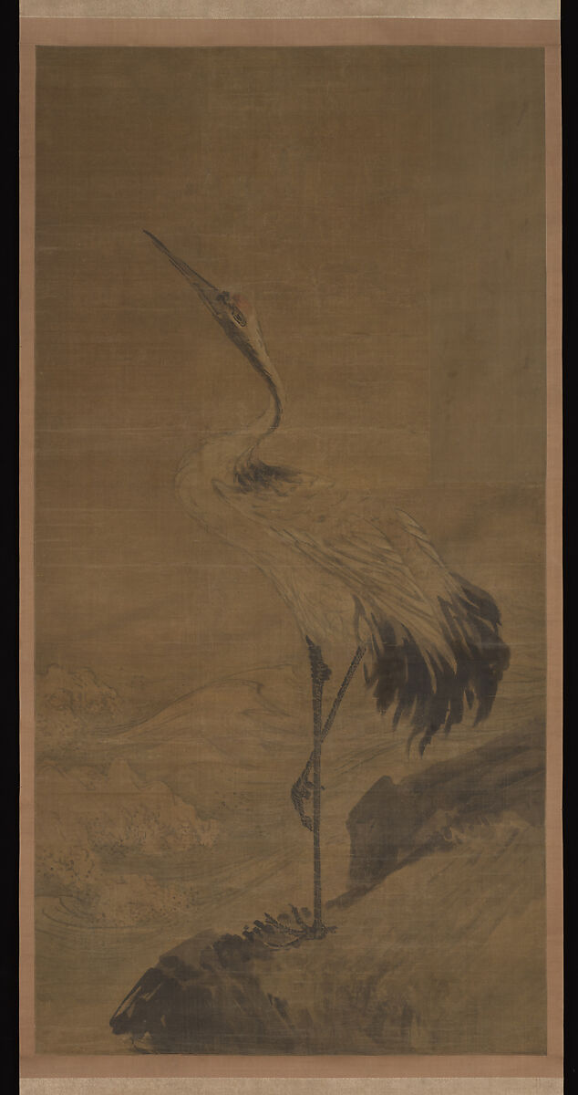 Crane, Unidentified artist, Hanging scroll; ink and color on silk, China 