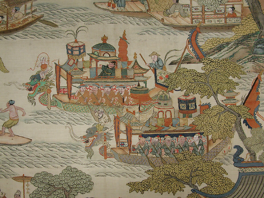 Dragon-boat festival performance, Unidentified artist Chinese, Silk and metal thread tapestry (kesi), China