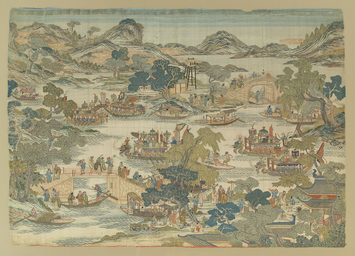 Dragon-boat festival performance, Unidentified artist Chinese, Silk and metal thread tapestry (kesi), China