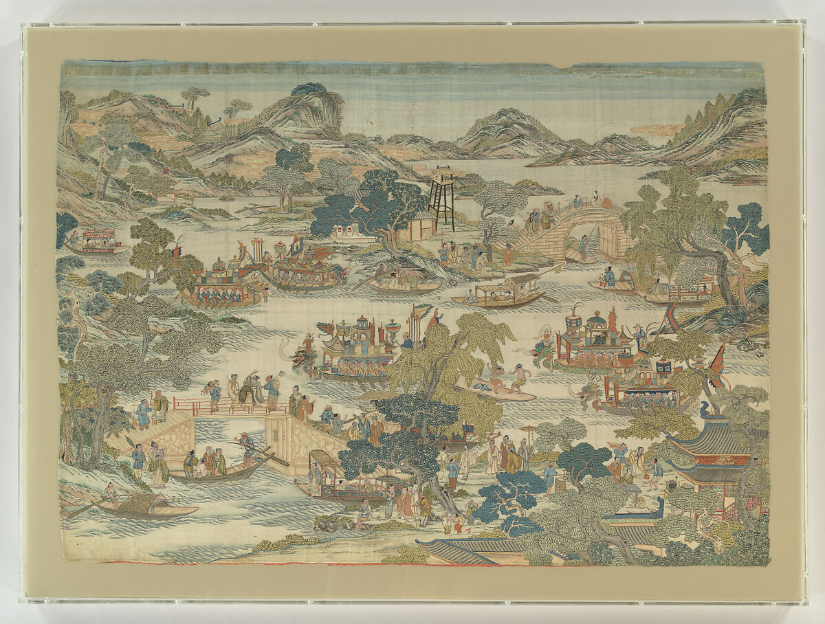 Dragon-boat festival performance, Unidentified artist Chinese, Silk and metal thread tapestry (kesi), China
