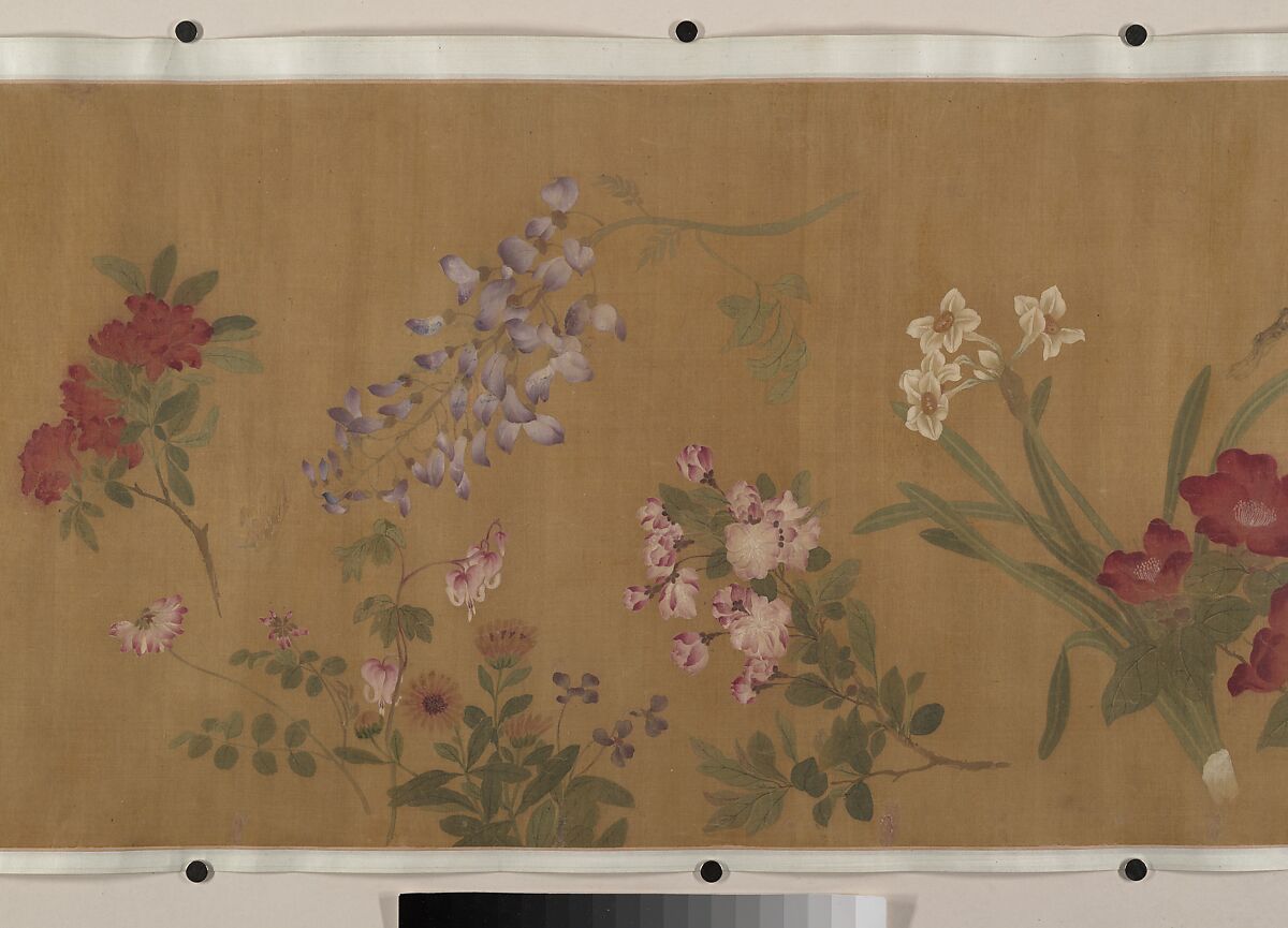 The Hundred Flowers, Attributed to Wang Yuan (Chinese, ca. 1280–after 1349), Handscroll; ink and color on silk, China