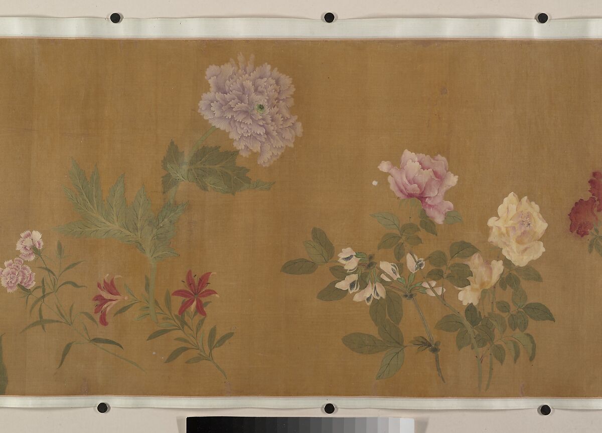 The Hundred Flowers, Attributed to Wang Yuan (Chinese, ca. 1280–after 1349), Handscroll; ink and color on silk, China