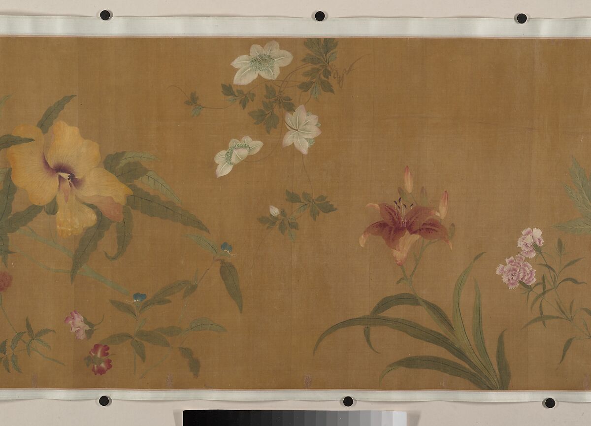 The Hundred Flowers, Attributed to Wang Yuan (Chinese, ca. 1280–after 1349), Handscroll; ink and color on silk, China