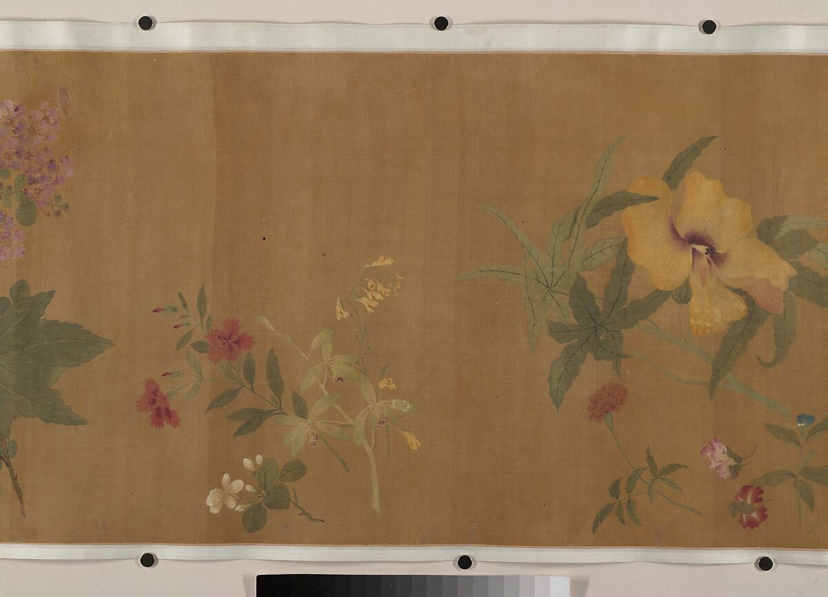 The Hundred Flowers, Attributed to Wang Yuan (Chinese, ca. 1280–after 1349), Handscroll; ink and color on silk, China