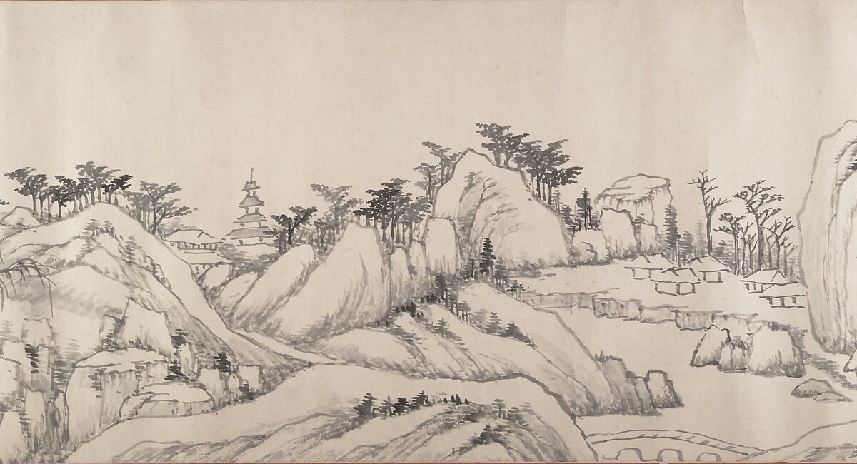 River Landscape in Autumn, Attributed to Luo Mu (Chinese, 1622–1706), Handscroll; ink on paper, China