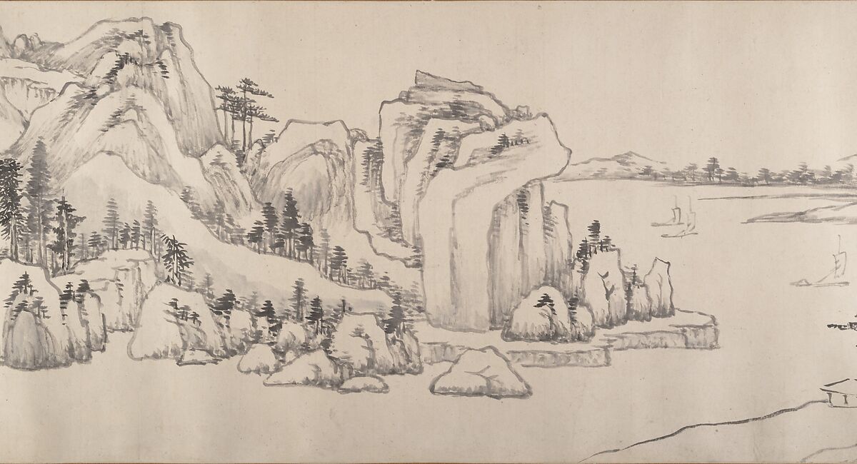 River Landscape in Autumn, Attributed to Luo Mu (Chinese, 1622–1706), Handscroll; ink on paper, China