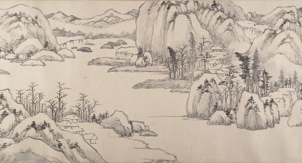 River Landscape in Autumn, Attributed to Luo Mu (Chinese, 1622–1706), Handscroll; ink on paper, China