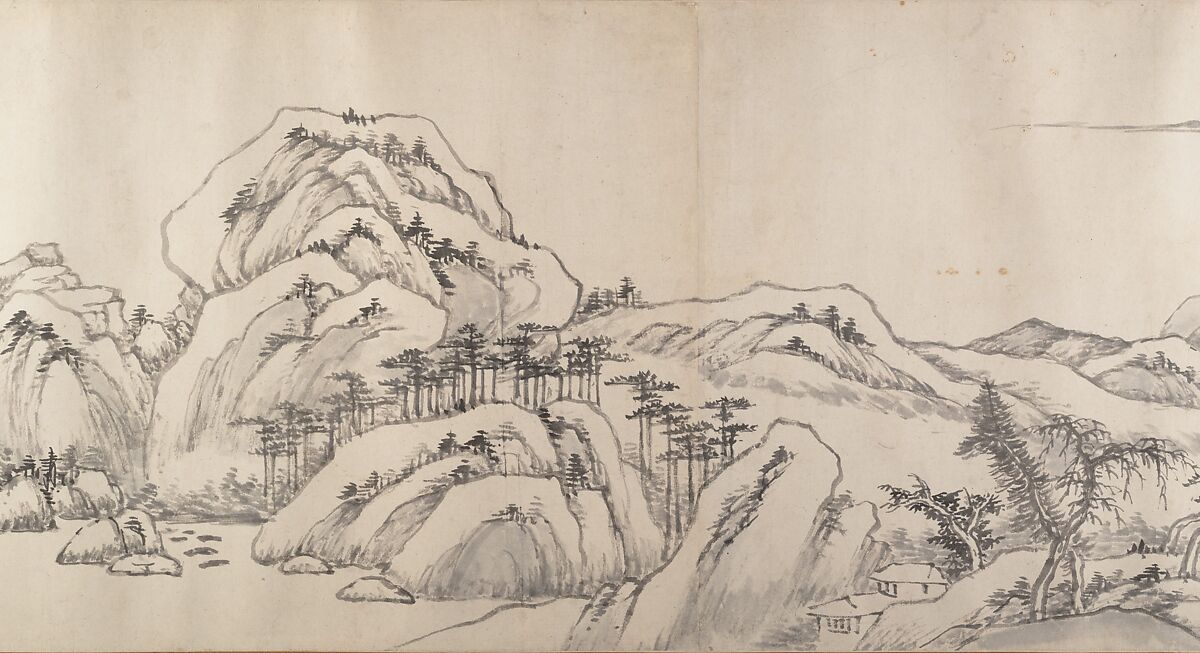 River Landscape in Autumn, Attributed to Luo Mu (Chinese, 1622–1706), Handscroll; ink on paper, China